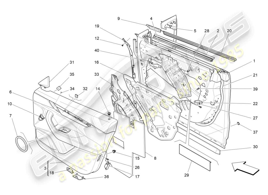maserati levante (2020) vordere türen: verkleidungen ersatzteildiagramm