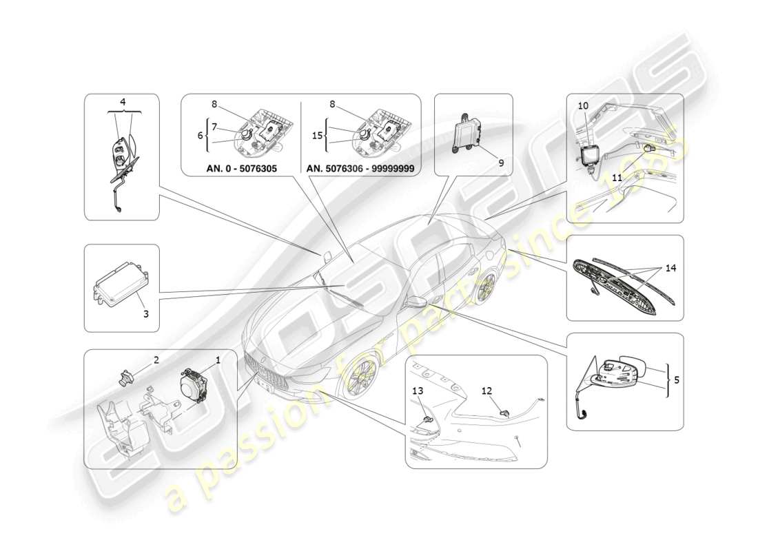 maserati ghibli (2017) fahrassistenzsystem teilediagramm