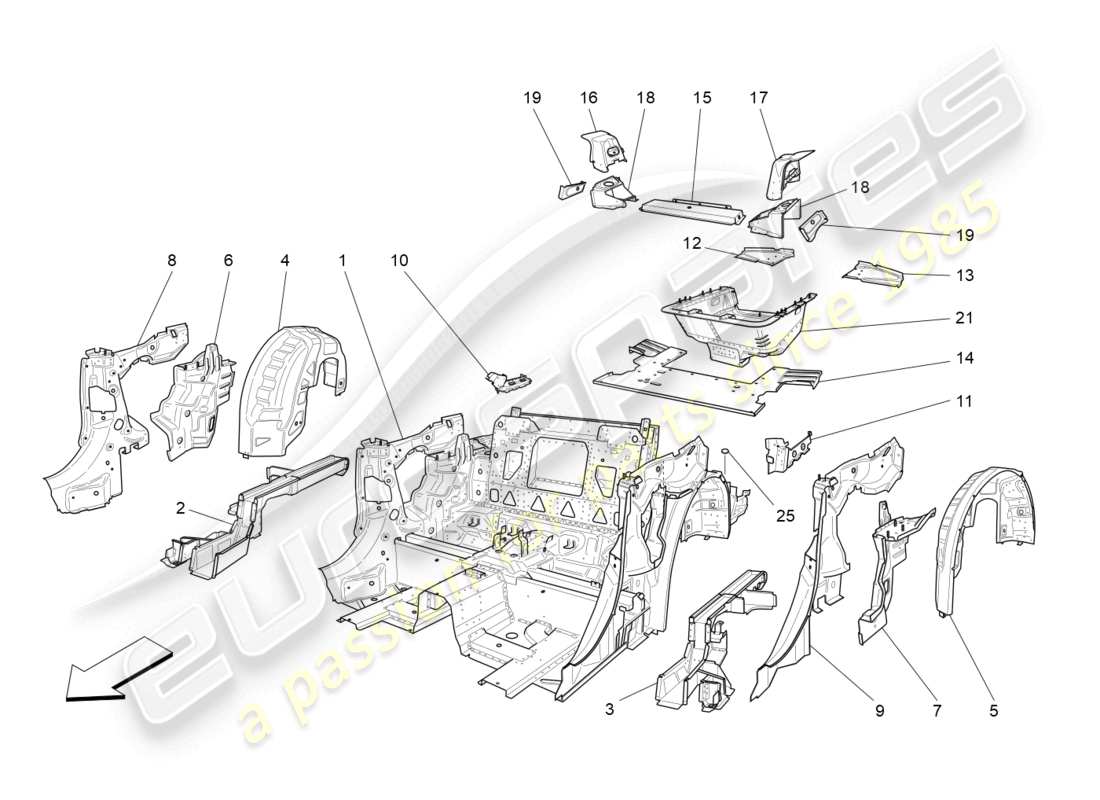 maserati grancabrio mc (2013) hintere strukturrahmen und bleche ersatzteildiagramm