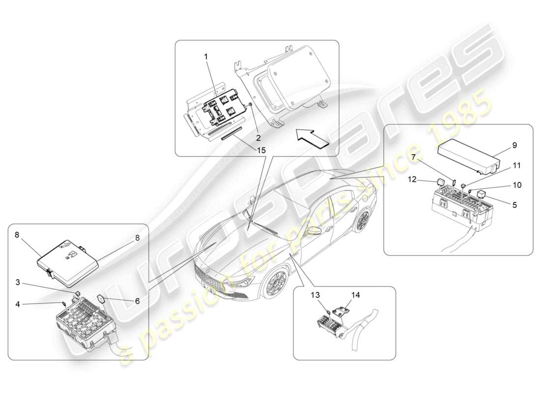 maserati ghibli (2016) relais, sicherungen und kästen teilediagramm