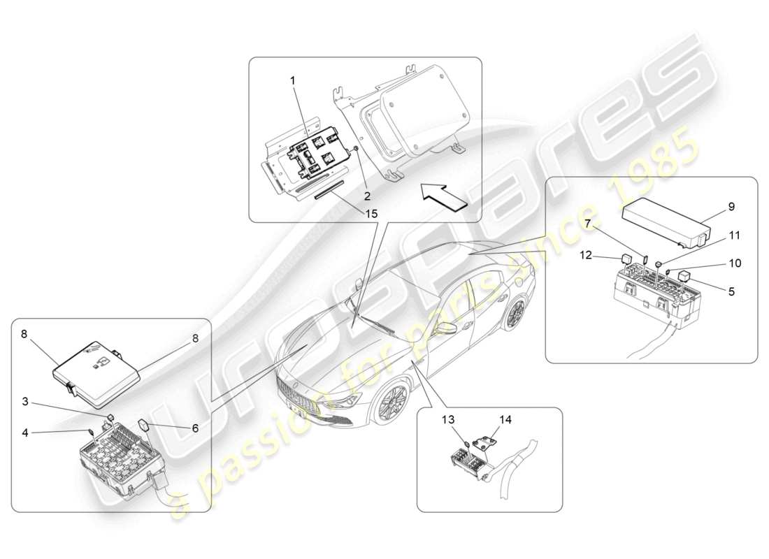 maserati ghibli (2014) relais, sicherungen und kästen teilediagramm