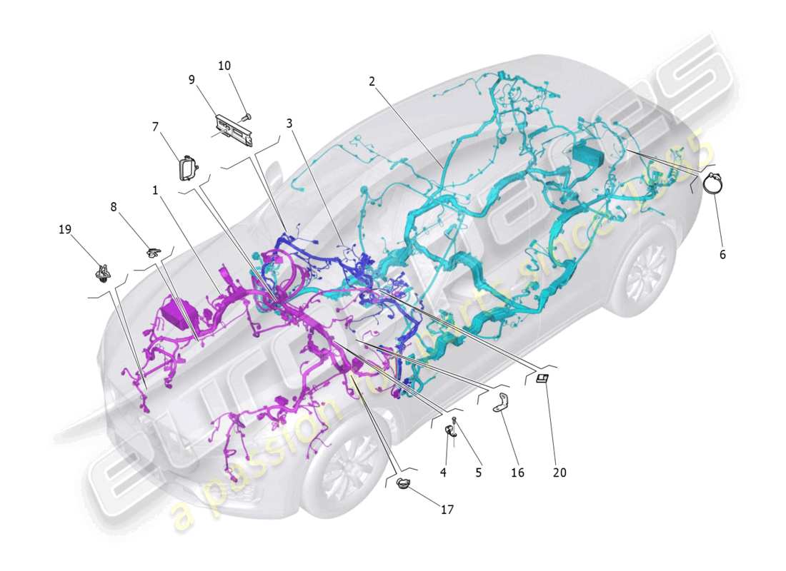 maserati levante trofeo (2020) hauptverkabelung teilediagramm