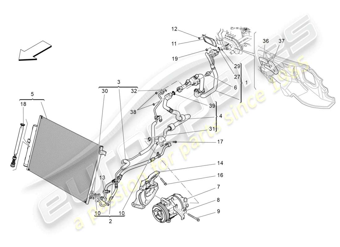 maserati levante (2019) klimaanlage: geräte im motorraum ersatzteildiagramm