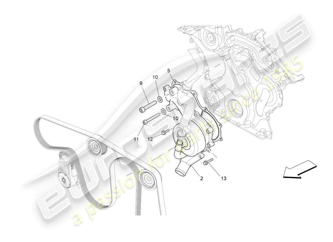 maserati ghibli (2018) kühlsystem: wasserpumpe teilediagramm