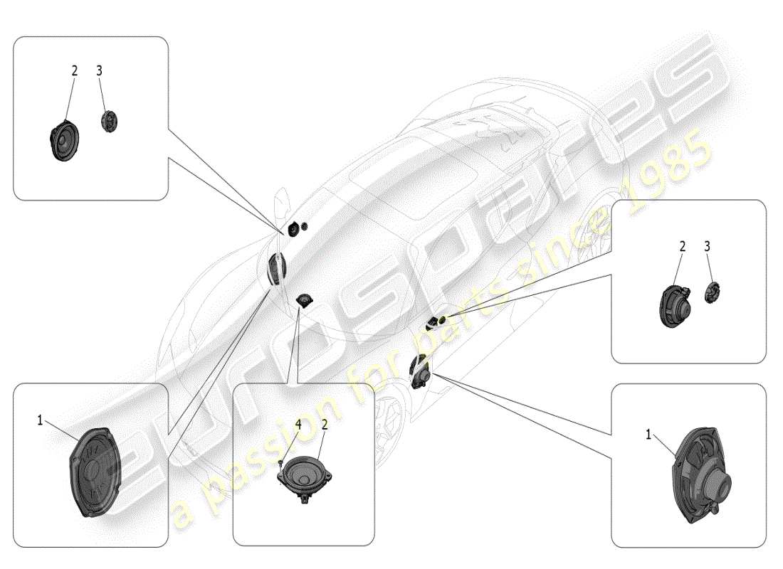 maserati mc20 (2024) schalldiffusionssystem teilediagramm