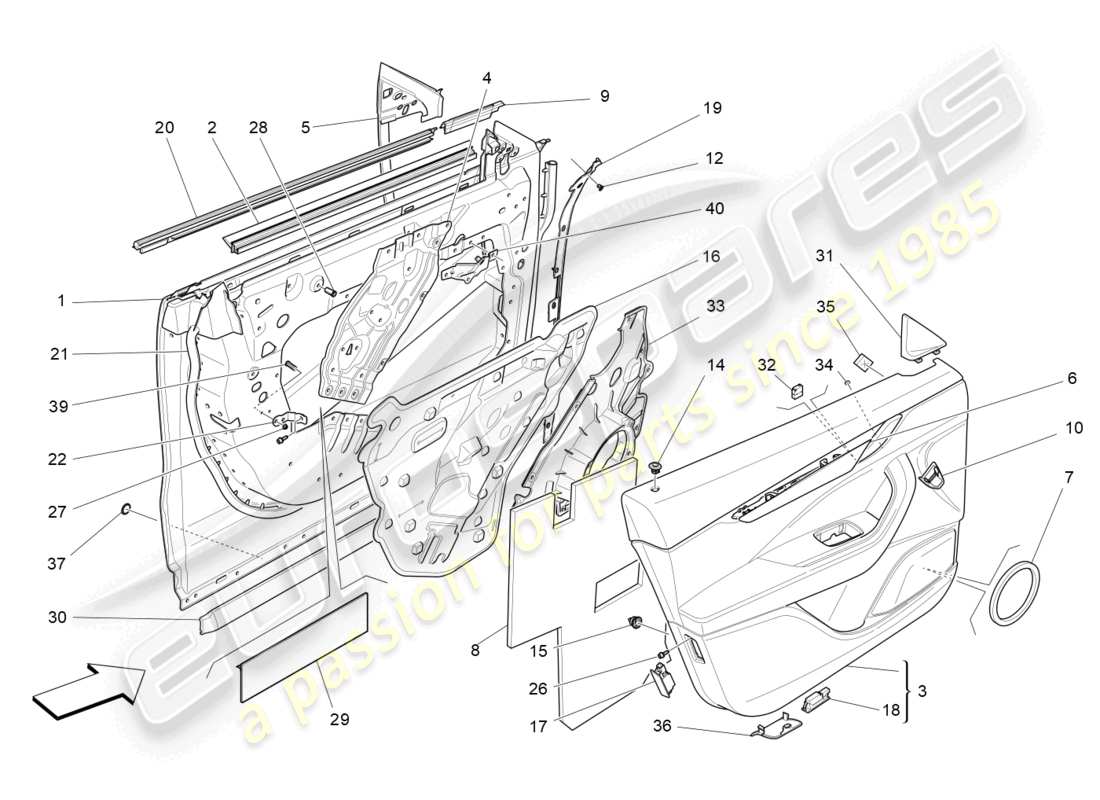 maserati levante modena (2022) vordere türen: verkleidungen ersatzteildiagramm