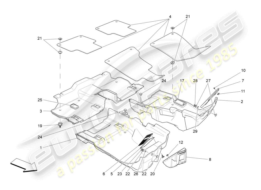 maserati levante tributo (2021) fahrgastraummatten ersatzteildiagramm