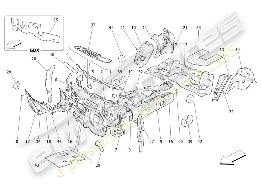 maserati ghibli (2016) schalldämmplatten im fahrzeuginnenraum teilediagramm