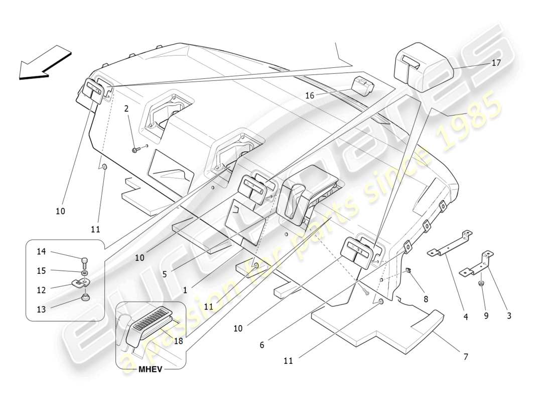 maserati ghibli (2018) hintere hauablage ersatzteildiagramm