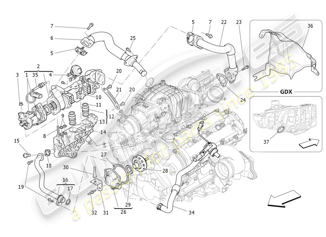 maserati ghibli (2018) öldampf-rückführungssystem - teilediagramm