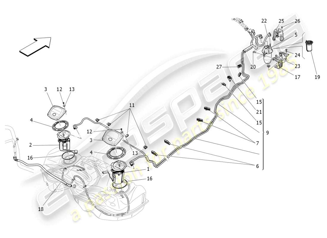 maserati ghibli (2018) kraftstoffpumpen und anschlussleitungen ersatzteildiagramm