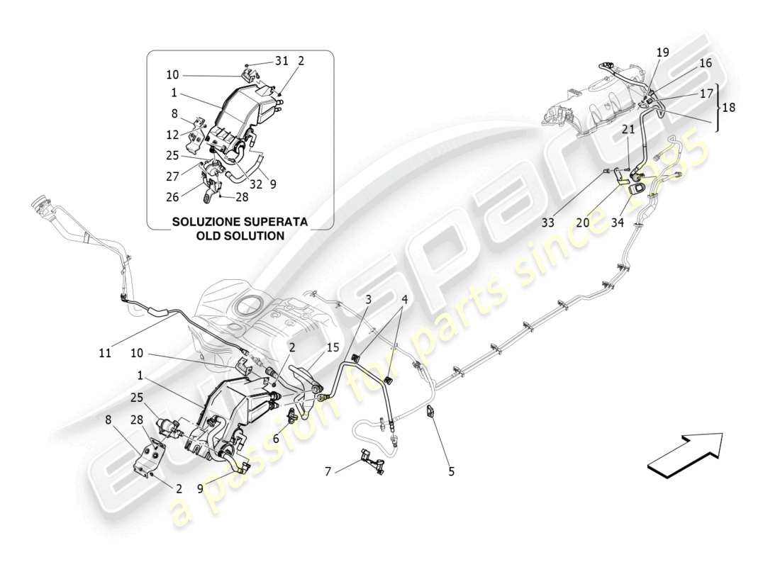 maserati ghibli (2017) kraftstoffdampf-rückführungssystem teilediagramm