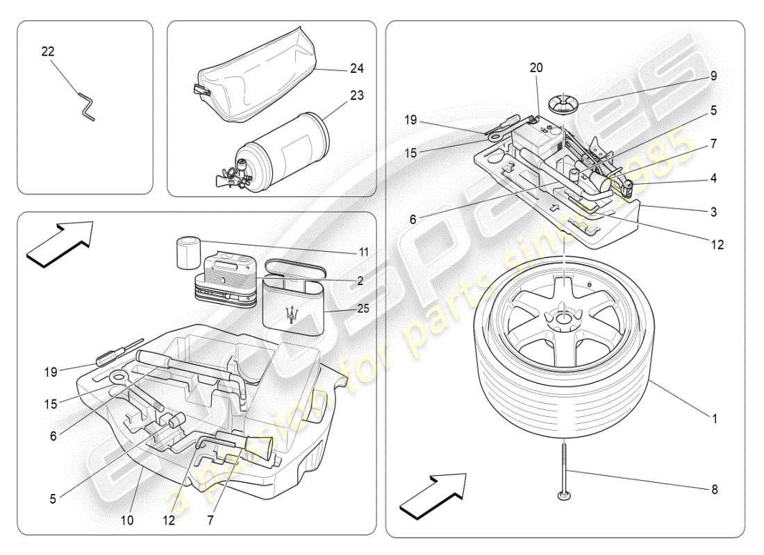 maserati ghibli (2019) standardmässig mitgeliefertes teilediagramm