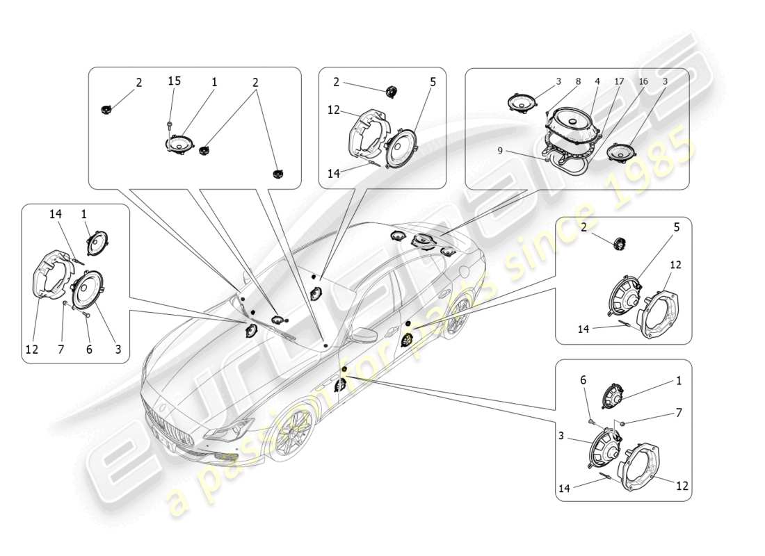 maserati quattroporte (2018) teilediagramm für das schalldiffusionssystem