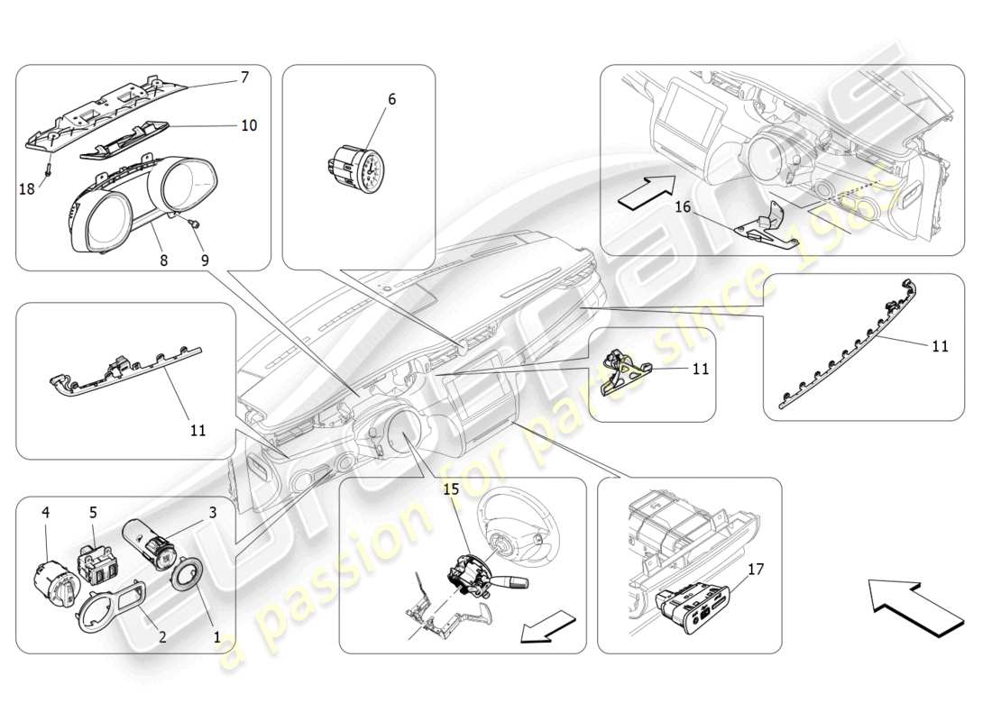 maserati quattroporte (2018) dashboard-geräte ersatzteildiagramm