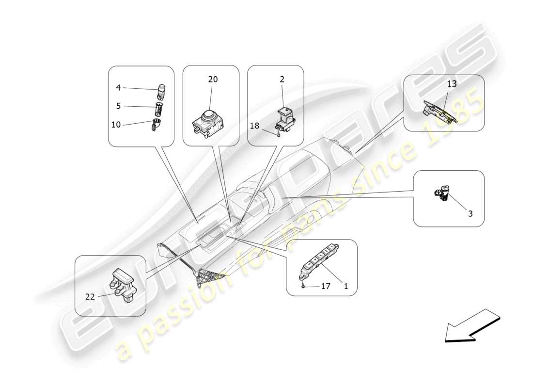 maserati ghibli (2017) mittelkonsolengeräte ersatzteildiagramm