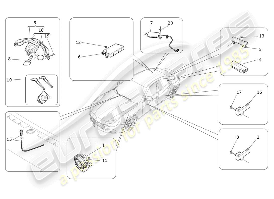 maserati ghibli (2015) alarm- und wegfahrsperrensystem teilediagramm