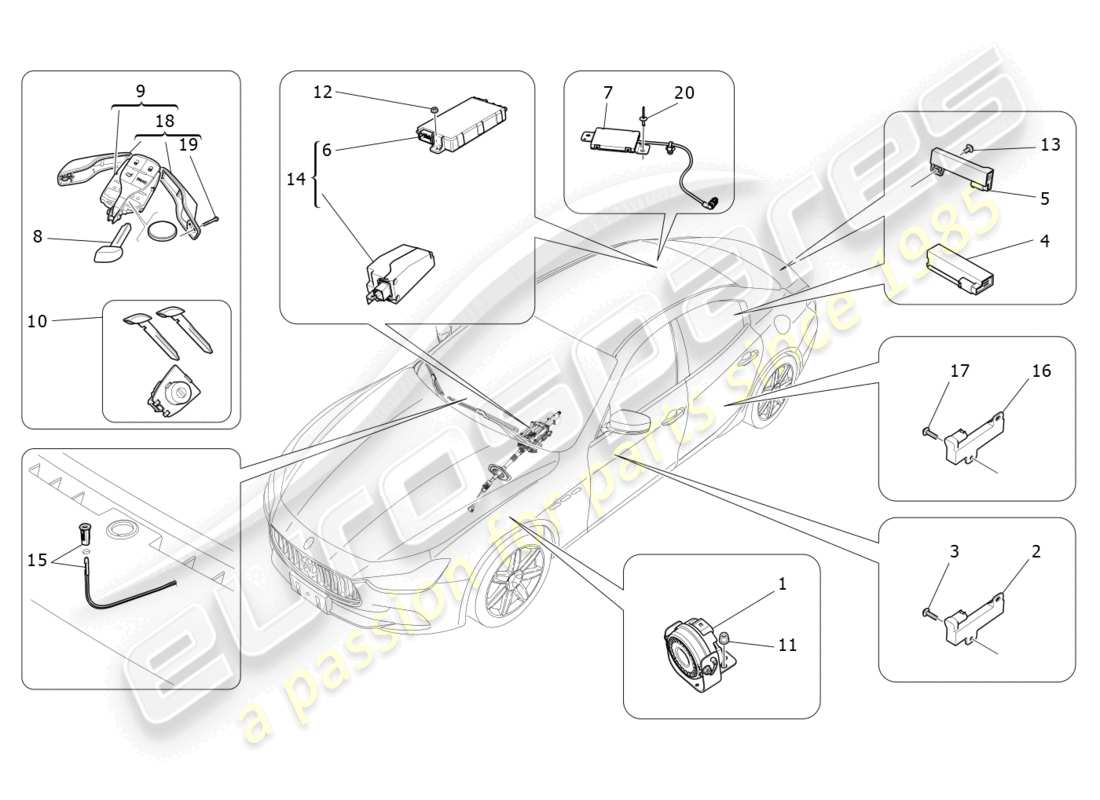 maserati ghibli (2014) alarm- und wegfahrsperrensystem teilediagramm