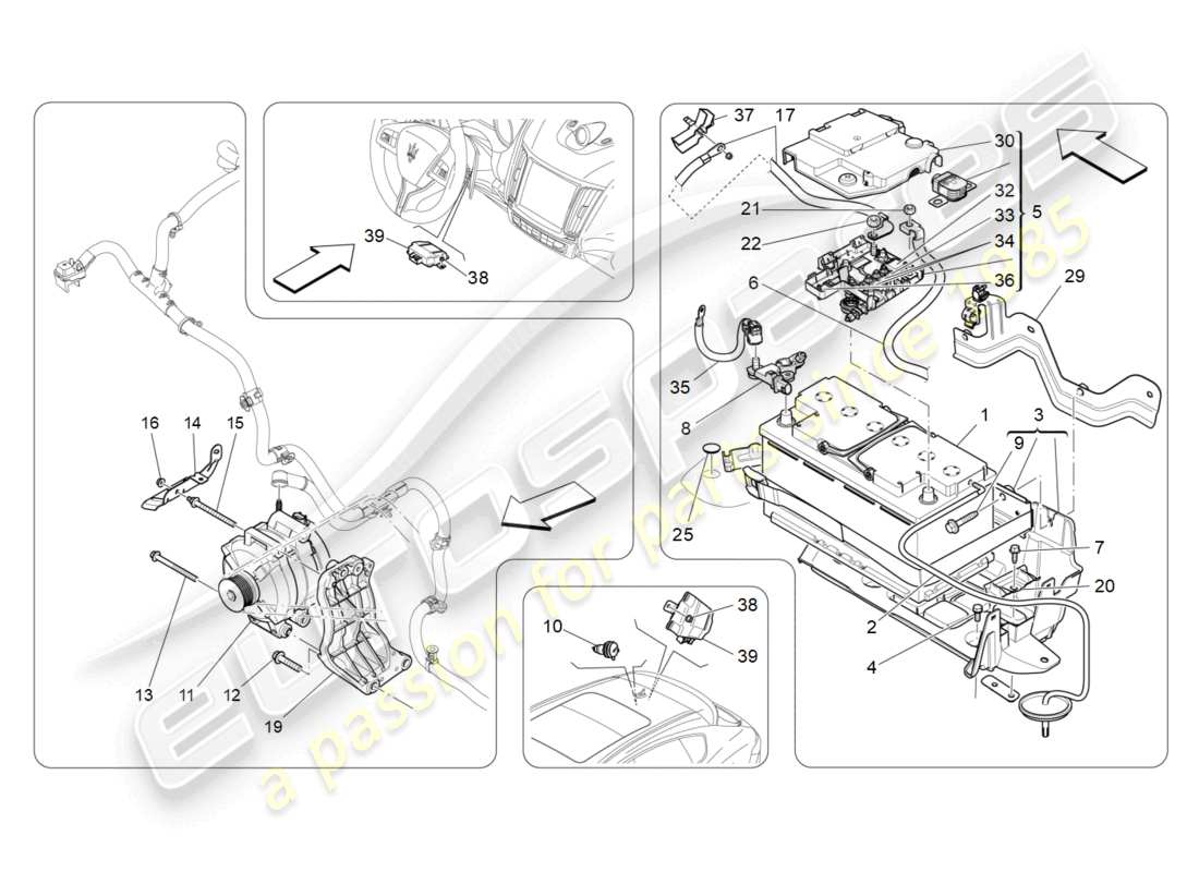 maserati levante (2019) energiegeneration und -speicherung teilediagramm