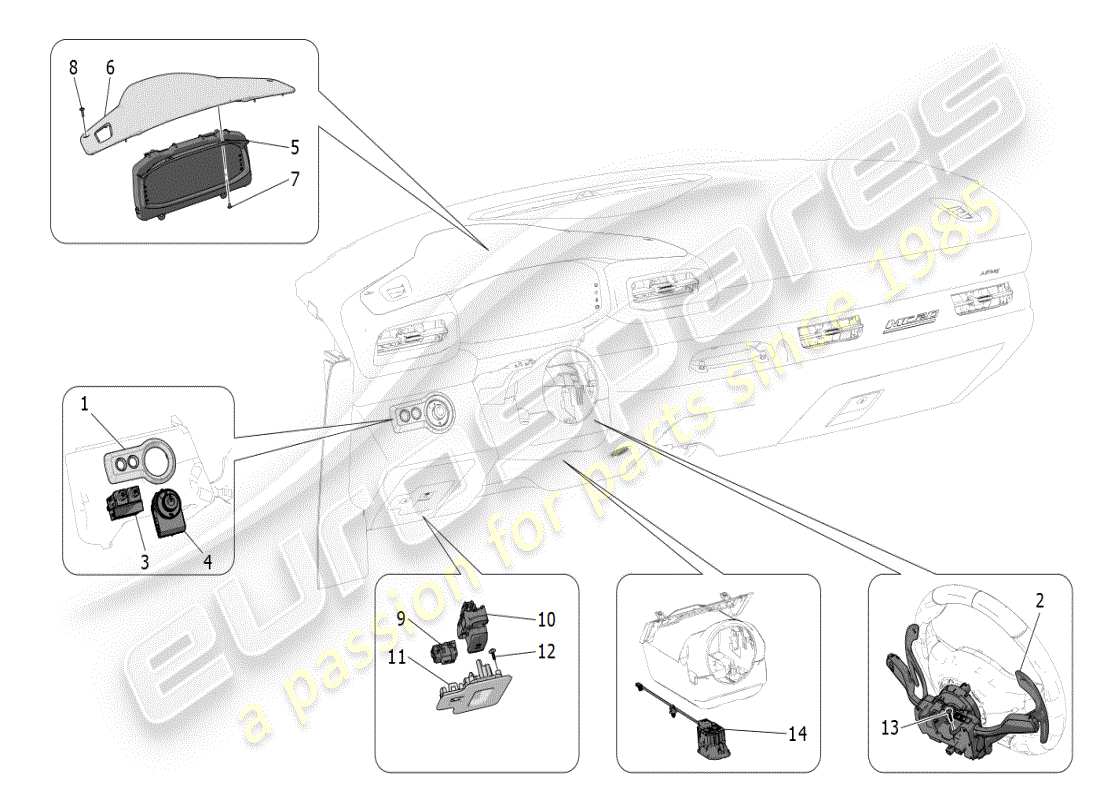 maserati mc20 (2024) dashboard-geräte ersatzteildiagramm
