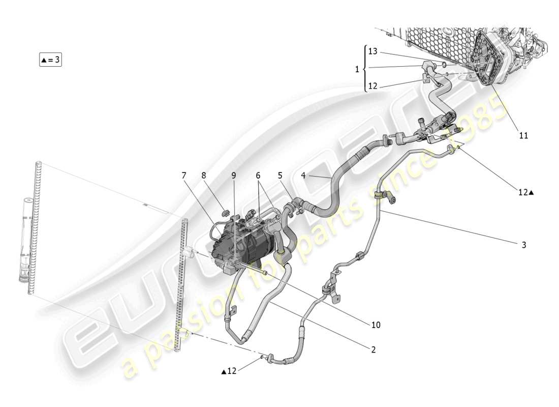 maserati grecale trofeo (2023) klimaanlage: geräte im motorraum ersatzteildiagramm