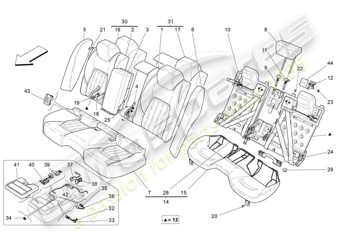 maserati ghibli (2016) rücksitze: verkleidungen ersatzteildiagramm