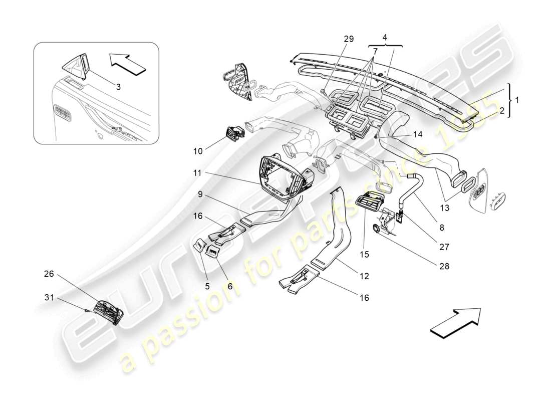 maserati ghibli (2016) klimaanlage: diffusion teilediagramm