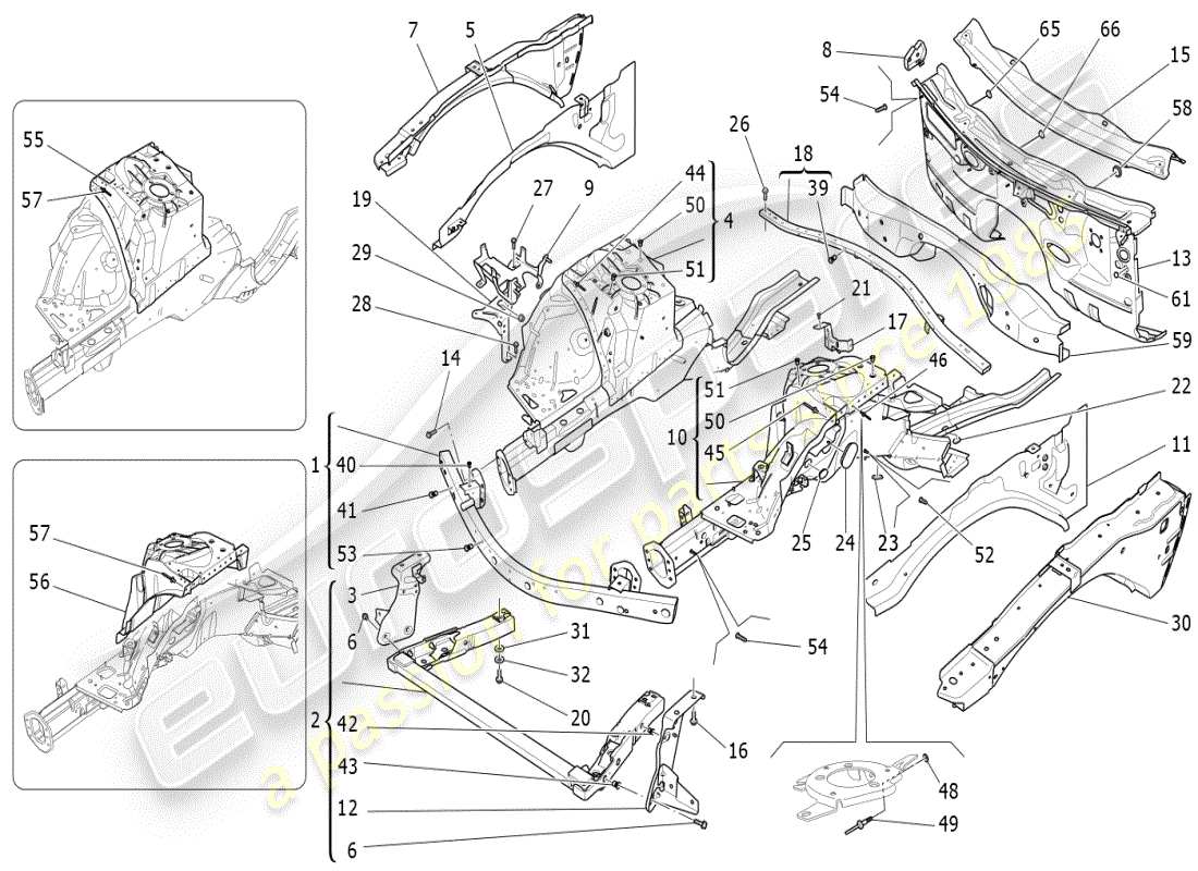 maserati ghibli (2021) vordere strukturrahmen und bleche teilediagramm