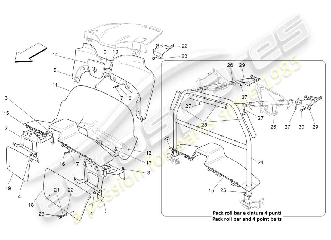 maserati granturismo mc stradale (2013) fahrgastinnenraum - b-säulenverkleidungen und seitenverkleidungen ersatzteildiagramm