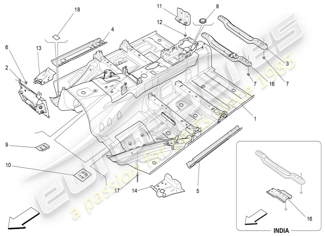 maserati ghibli (2021) zentrale strukturrahmen und bleche teilediagramm