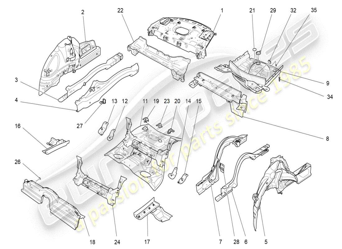 maserati ghibli (2019) hintere strukturrahmen und bleche ersatzteildiagramm