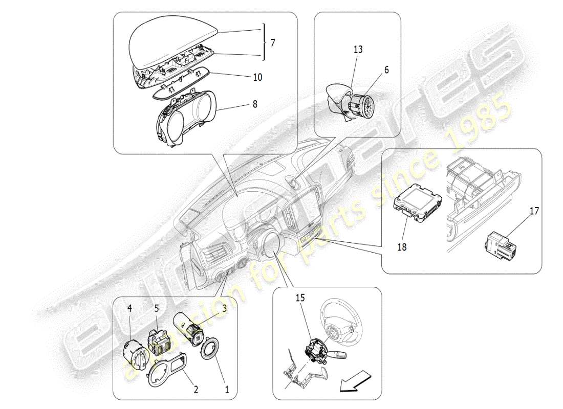 maserati ghibli (2021) dashboard-geräte ersatzteildiagramm