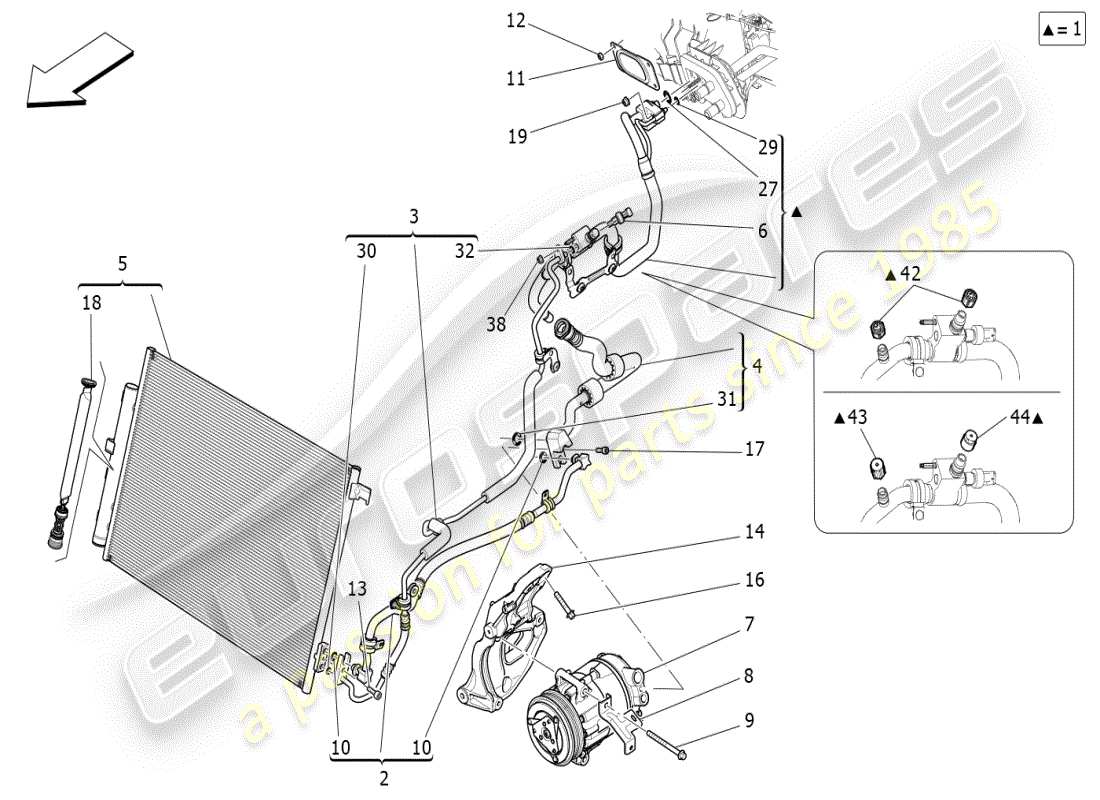 maserati ghibli (2019) klimaanlage: geräte im motorraum ersatzteildiagramm