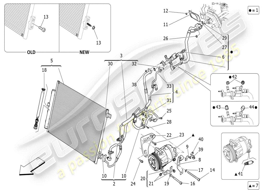 maserati ghibli (2021) klimaanlage: geräte im motorraum ersatzteildiagramm