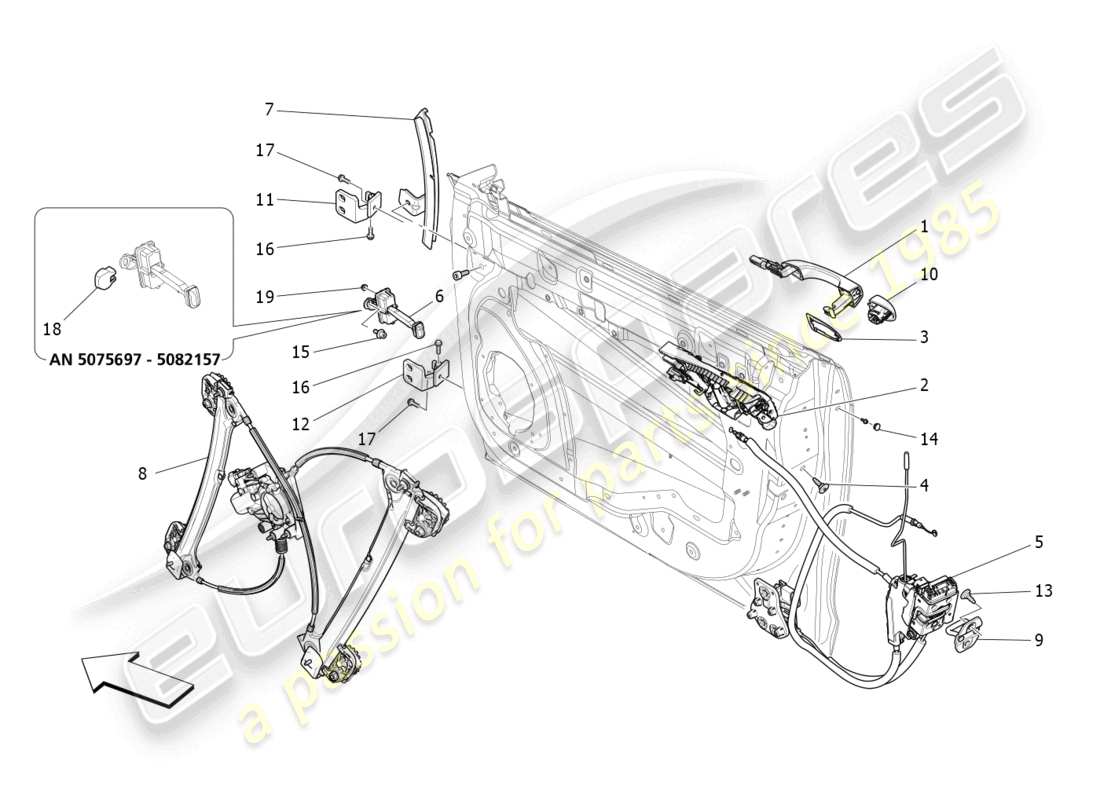 maserati ghibli (2018) vordere türen: mechanismen teilediagramm
