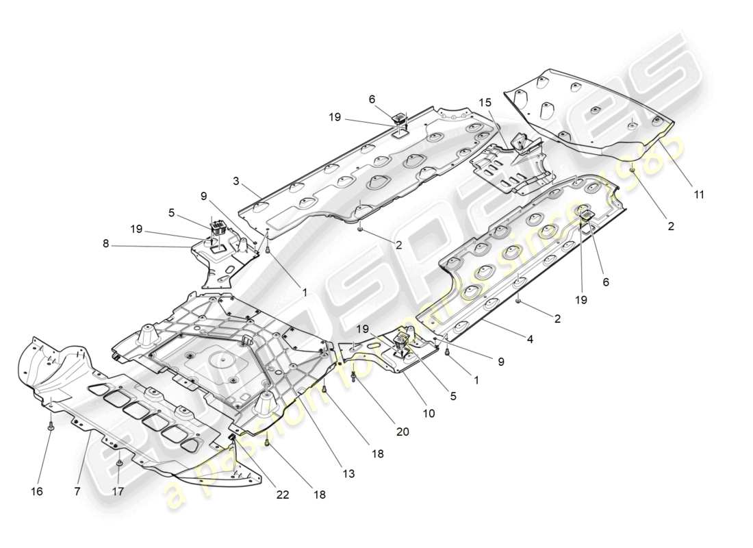 maserati ghibli (2018) unterboden- und unterflurschutz teilediagramm