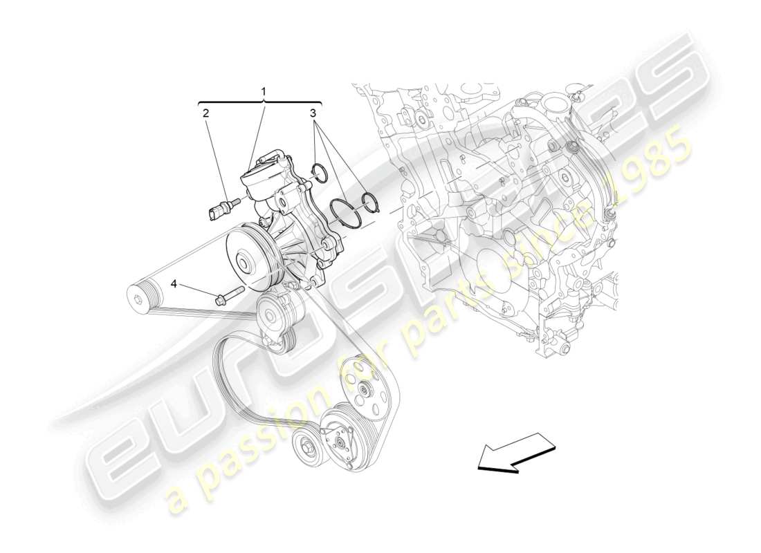 maserati ghibli (2015) kühlsystem: wasserpumpe teilediagramm