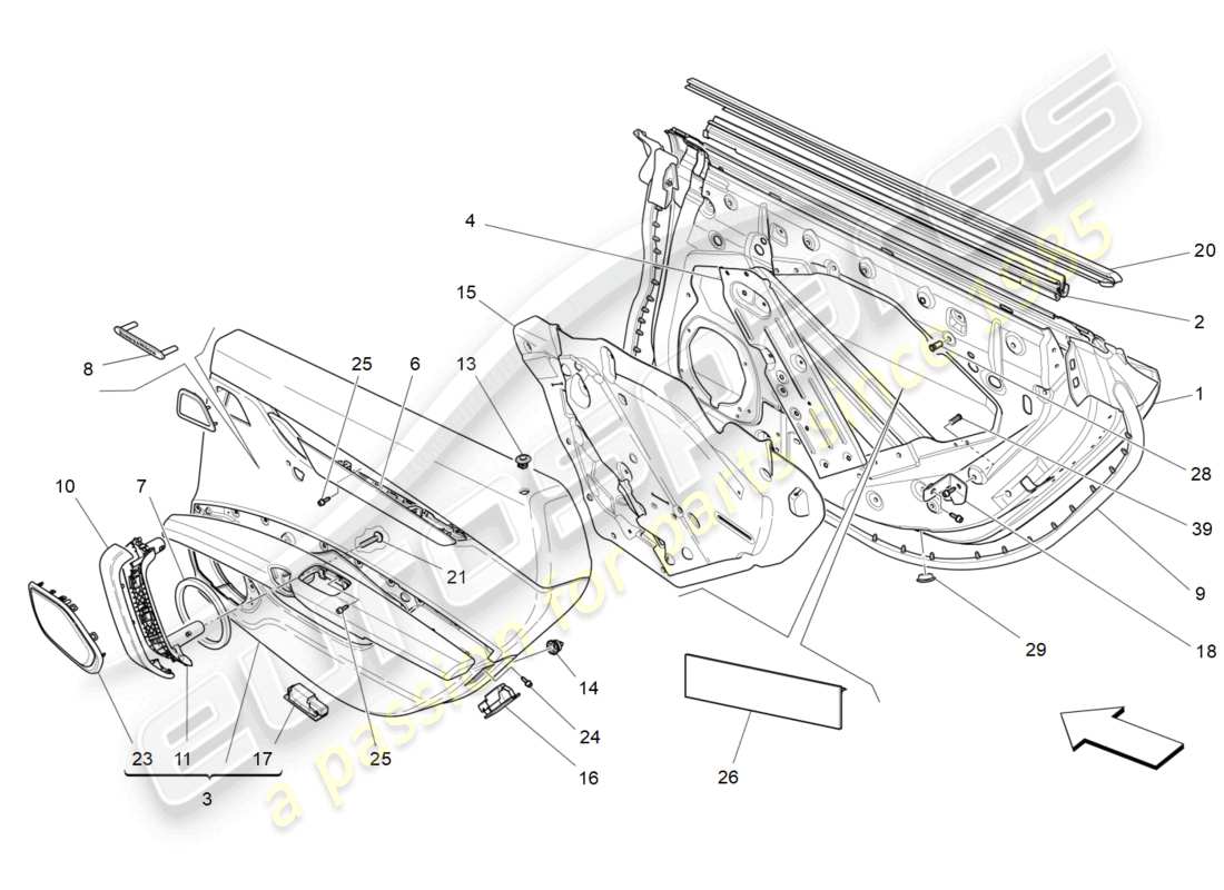 maserati ghibli (2015) hintere türen: verkleidungen ersatzteildiagramm