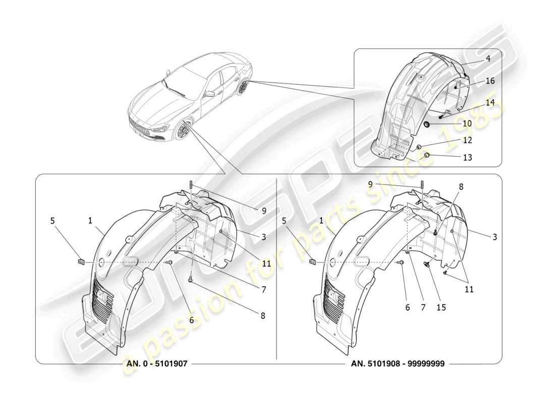 maserati ghibli (2016) radhaus und deckel ersatzteildiagramm