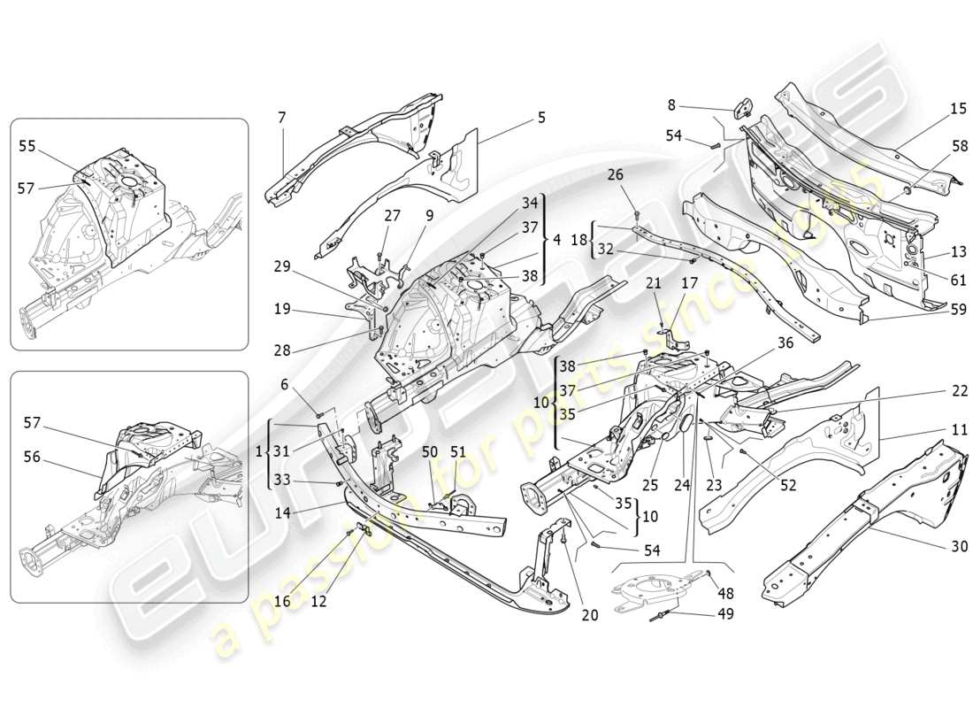 maserati quattroporte (2018) vordere strukturrahmen und bleche teilediagramm