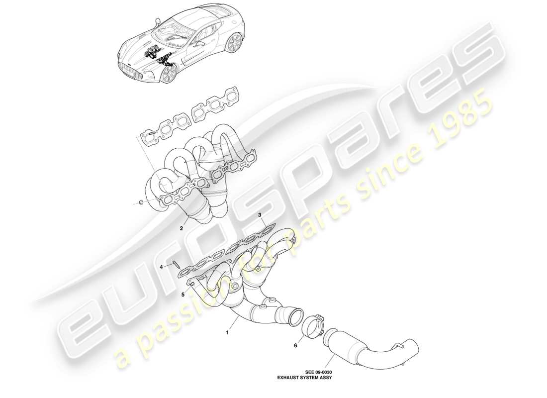 aston martin one-77 (2011) auspuffkrümmer ersatzteildiagramm