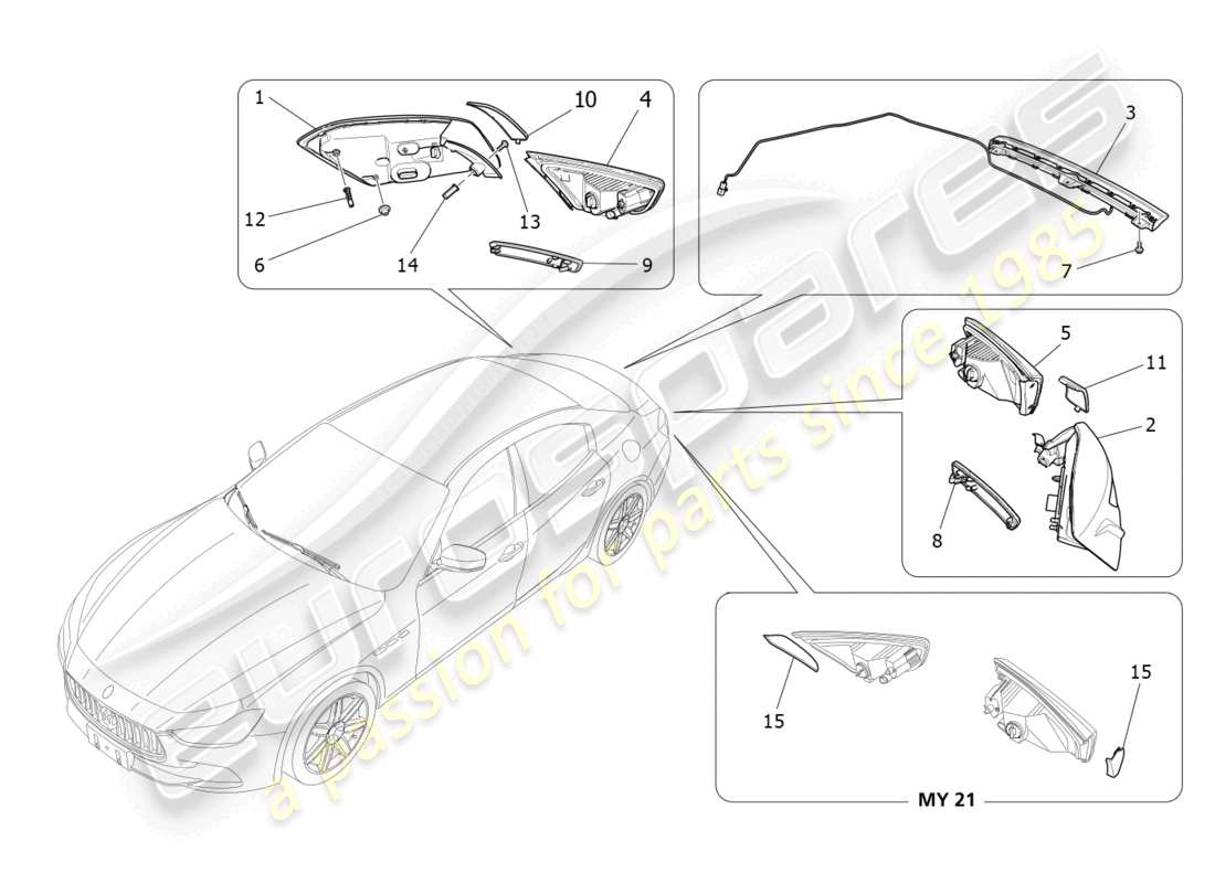 maserati ghibli (2016) rücklichtkombinationen ersatzteildiagramm