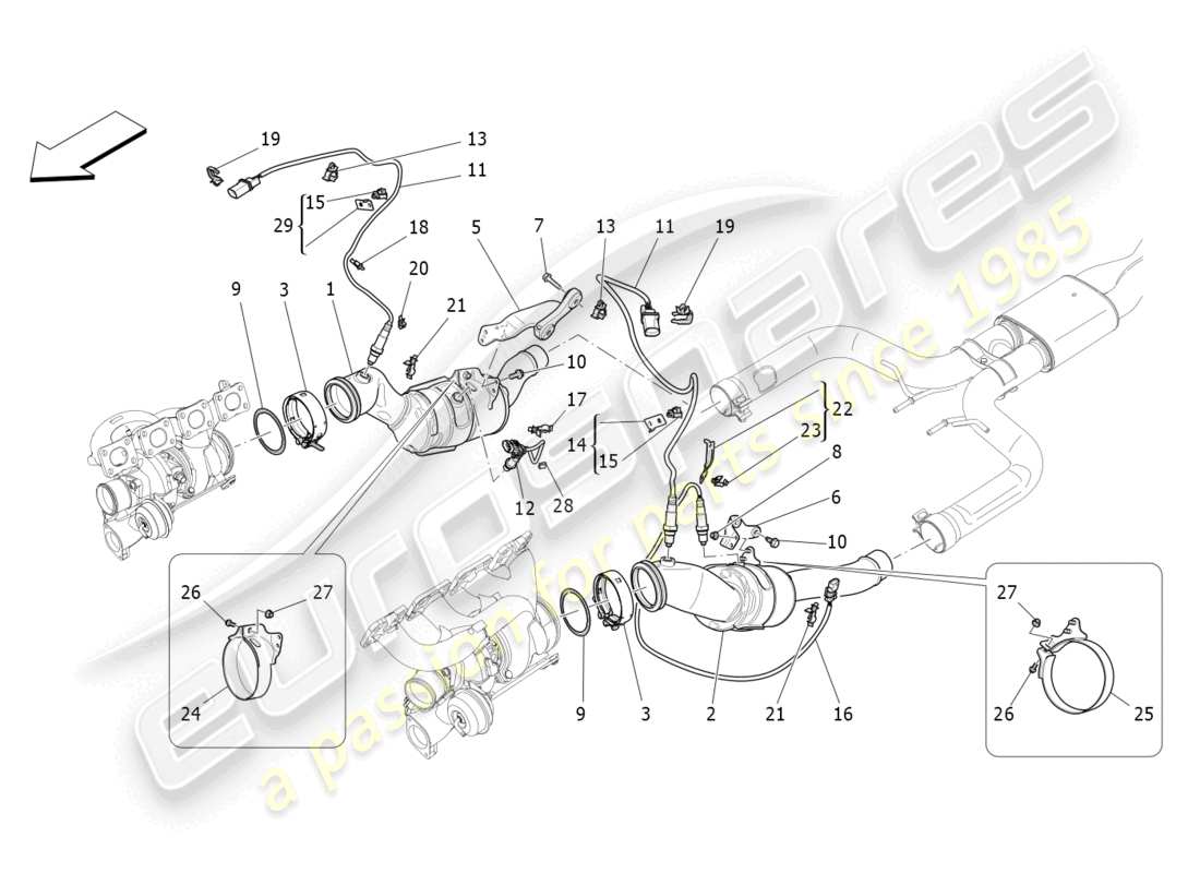 maserati levante trofeo (2020) vorkatalysatoren und katalysatoren teilediagramm