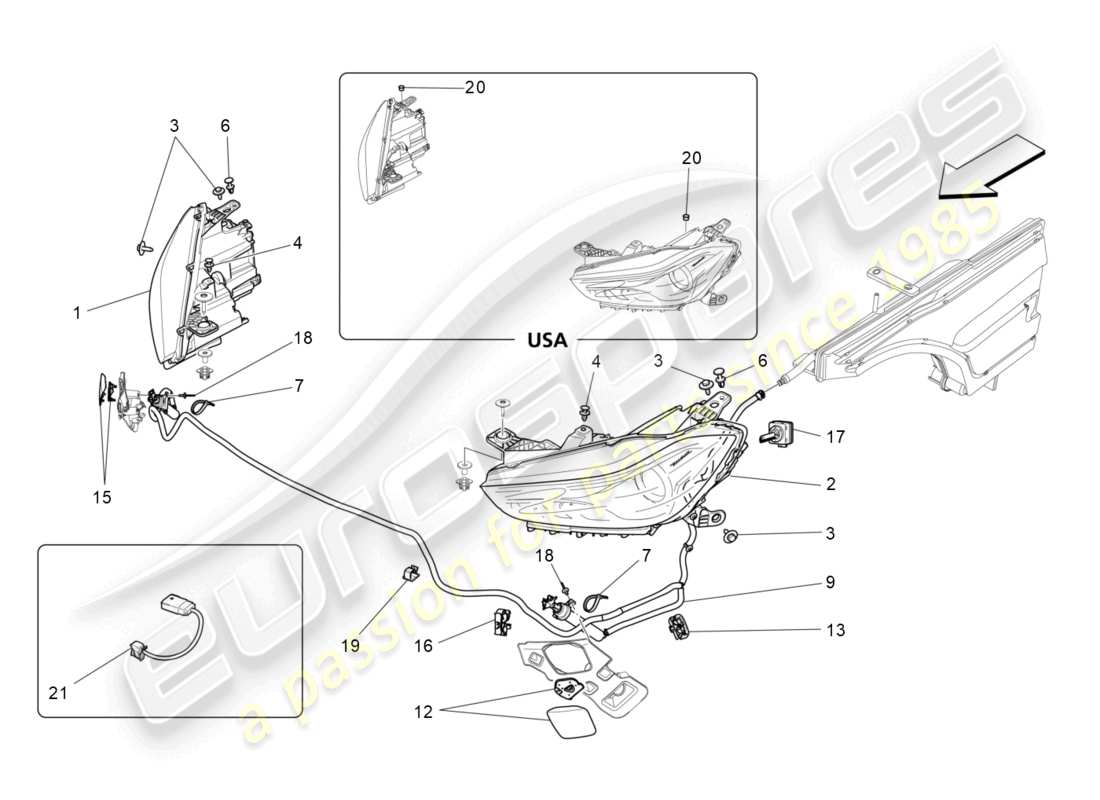 maserati ghibli (2014) scheinwerfergruppe ersatzteildiagramm