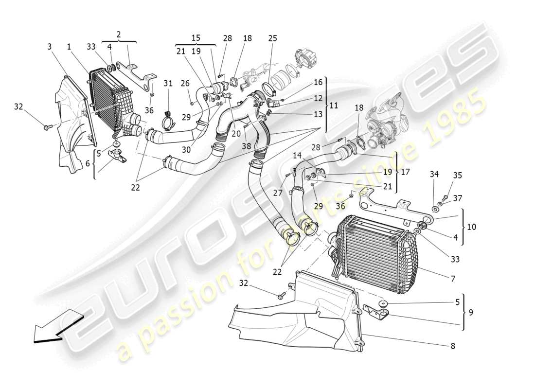 maserati ghibli (2015) ladeluftkühlersystem - teilediagramm