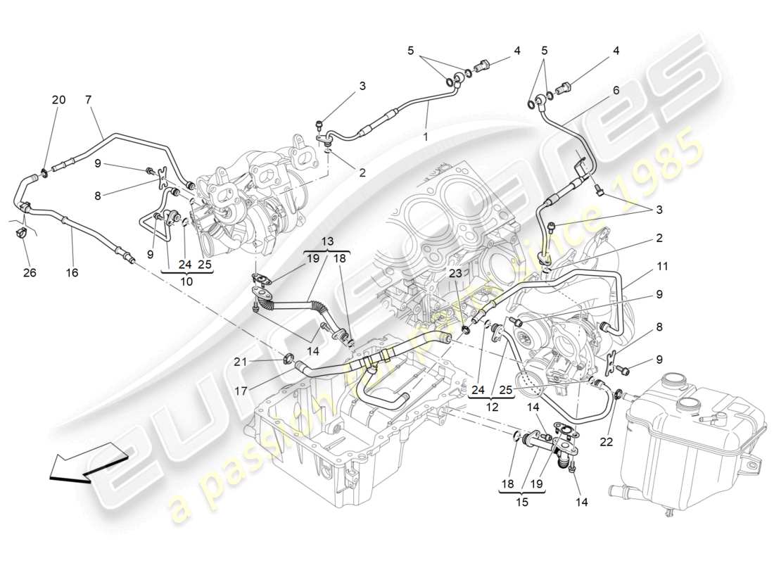 maserati ghibli (2016) turboladersystem: schmierung und kühlung teilediagramm