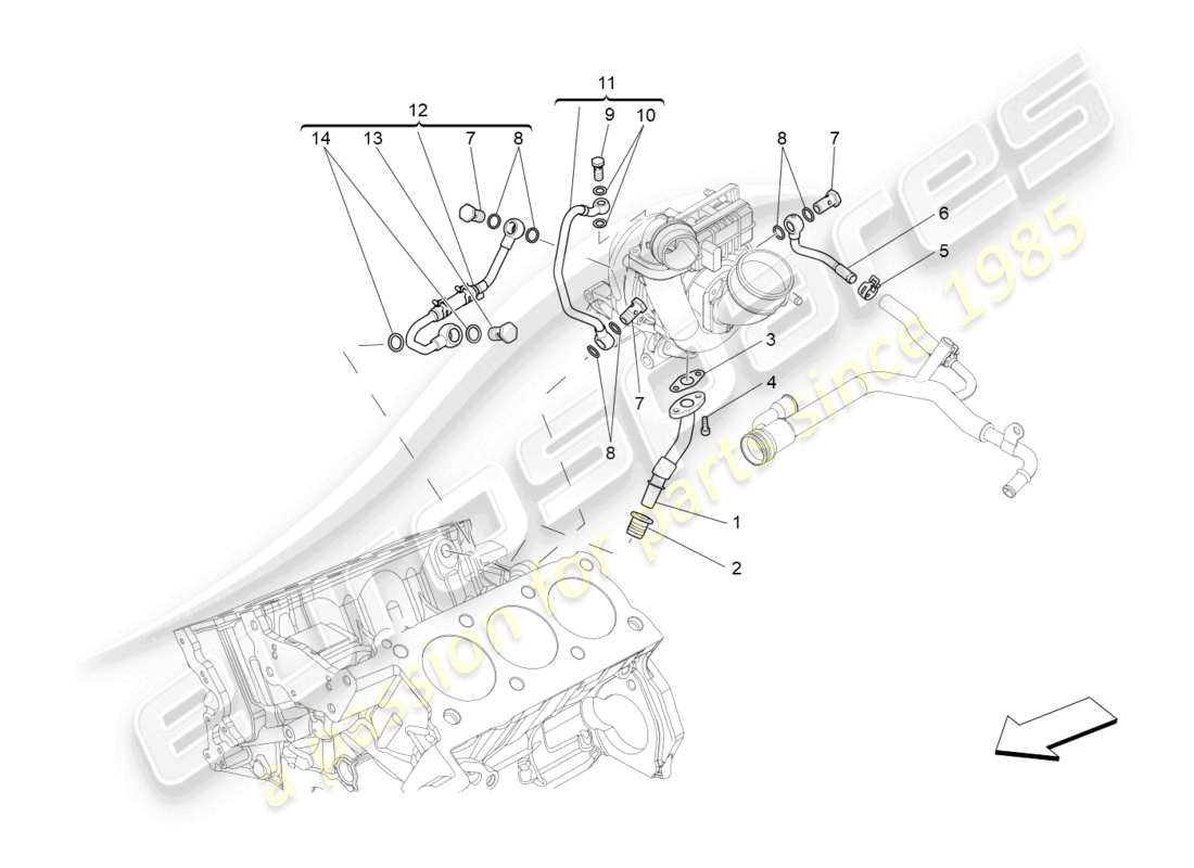 maserati ghibli (2016) turboladersystem: schmierung und kühlung teilediagramm