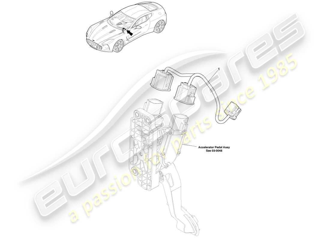 aston martin one-77 (2011) teilediagramm für den kabelbaum der gaspedalverbindung