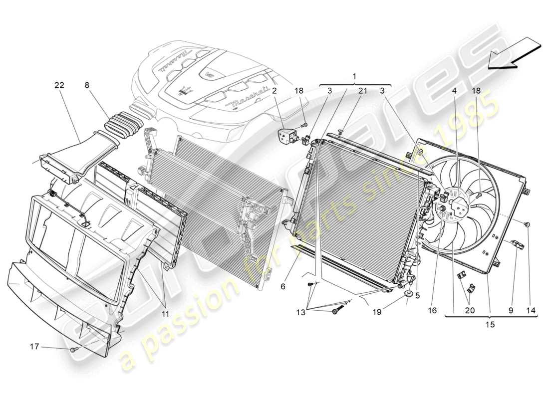 maserati levante (2020) kühlung: luftkühler und kanäle teilediagramm