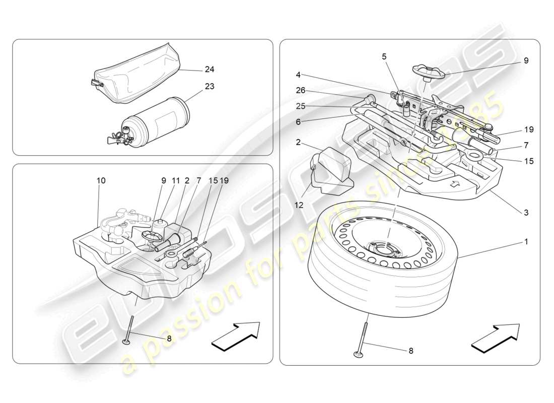 maserati levante (2020) standardmässig mitgeliefertes teilediagramm